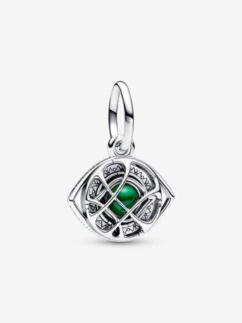 Pandora Silver Charm with Green Enamel Center